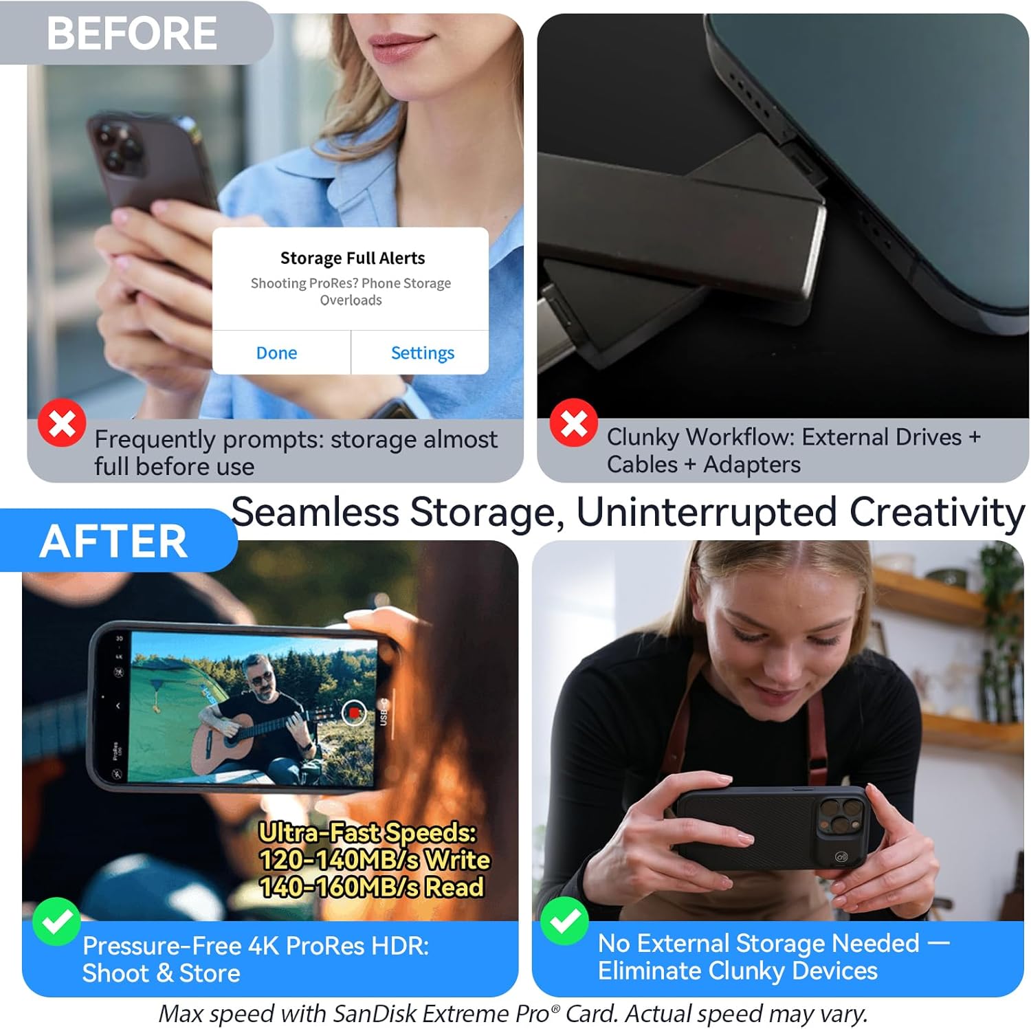 Airzy MagPro Invisible Memory Case (Up to 2TB) | MagSafe + Kickstand | Direct 4K Recording | iPhone 16 Pro/Max