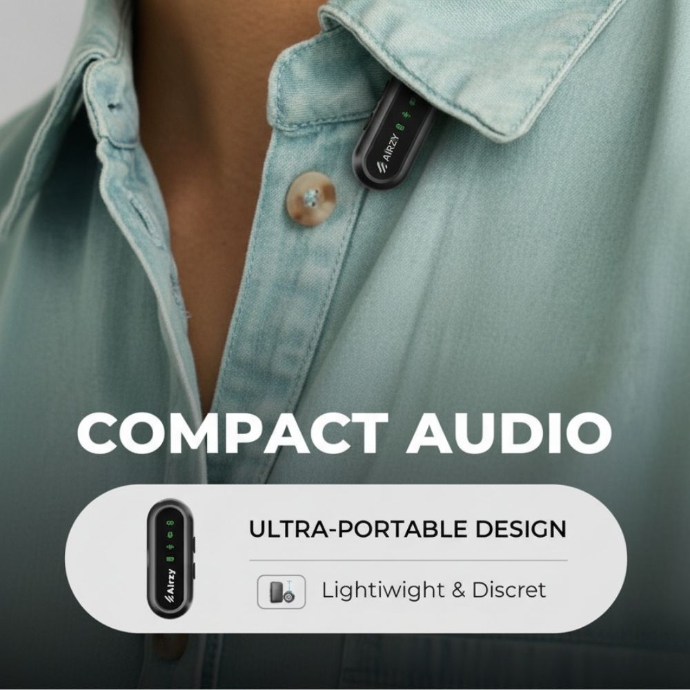 Airzy NeuralOne AI Wireless Collar Mic | AI ENC Noise Cancelling | 40m Range | 18Hr Battery | Dual Receivers