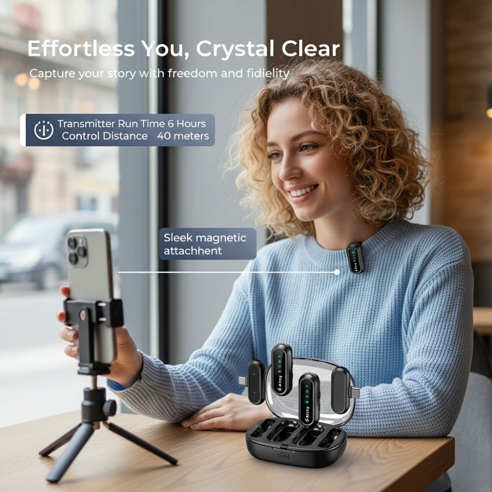 Airzy NeuralOne AI Wireless Collar Mic | AI ENC Noise Cancelling | 40m Range | 18Hr Battery | Dual Receivers