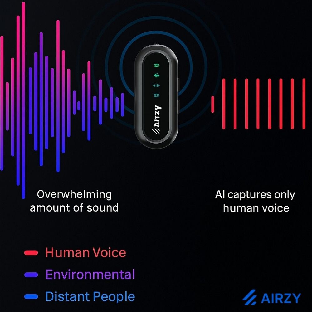 Airzy NeuralOne AI Wireless Collar Mic | AI ENC Noise Cancelling | 40m Range | 18Hr Battery | Dual Receivers