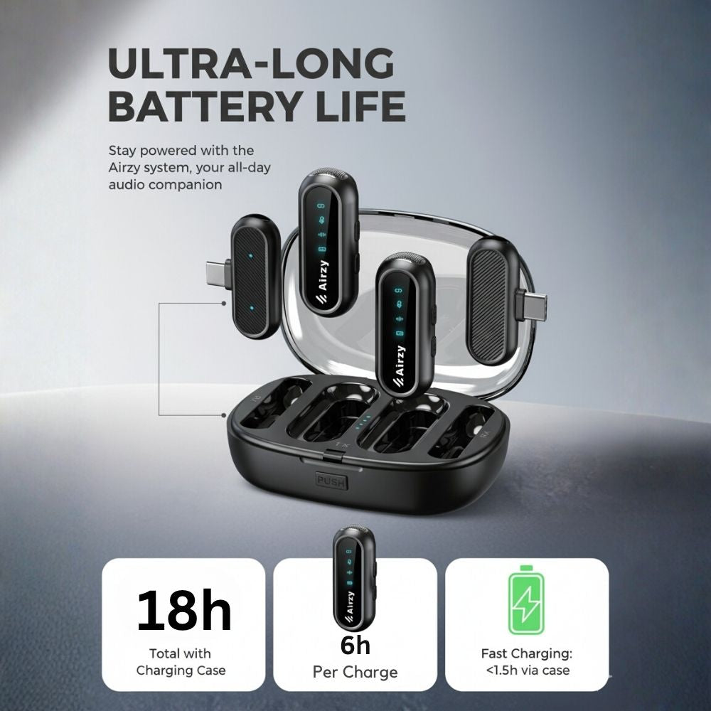 Airzy NeuralOne AI Wireless Collar Mic | AI ENC Noise Cancelling | 40m Range | 18Hr Battery | Dual Receivers