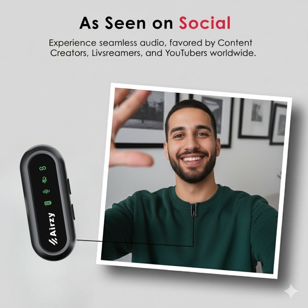 Airzy NeuralOne AI Wireless Collar Mic | AI ENC Noise Cancelling | 40m Range | 18Hr Battery | Dual Receivers